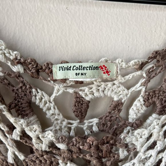 Vintage Y2K Vivid Collection Brown White Crocheted Swim Cover Up Blouse - Picture 10 of 10